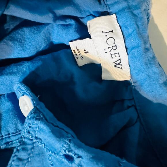 J. Crew Eyelet Button Up Long Sleeve Dress Size 4 Blue - Picture 5 of 10